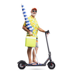 Canvas Print - Senior tourist going to the beach on a scooter