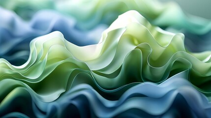 Abstract background of blue and green wavy fabric.