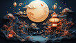 Mid-Autumn Festival Chinese style moon Kongming lantern two-dimensional style sky.