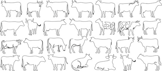 Wall Mural - outlined cows in various poses, perfect for educational, farming content. simple, minimalistic, mode