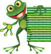 Illustration Cheerful frog with a bamboo sign