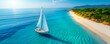 Sailboat Crystal-clear blue waters, and cliffs, and scenic beauty creating a serene summer seascape