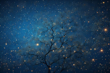 Wall Mural - abstract image starry sky or space, consisting of points, lines, and shapes in the form of tree