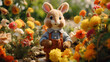easter bunny with flower stoy rabbit in the garden