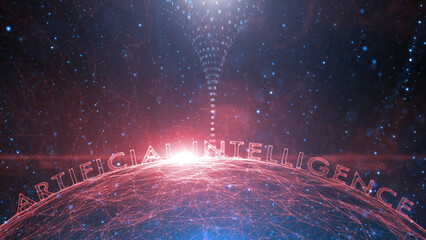 Wall Mural - Digital computer artificial intelligence cyberspace illustration background.
