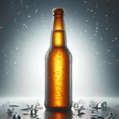 cold beer bottle with large drops of condensation on them on white background