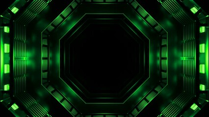 Wall Mural - Green attractive shining background corridor. Design. Sci fi tunnel with neon shining walls.