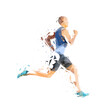 Run, running man, low poly isolated vector illustration, side view