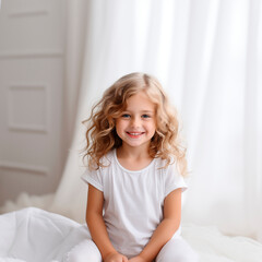 Wall Mural - Smiling little girl in white t-shirt