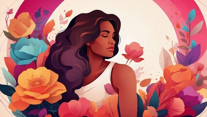 Wall Mural - illustration of a beautiful woman with beautiful hair made by AI generative