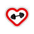 I love fitness. I like to bodybuilding. Red road sign in shape of heart. Symbol of love on road to sport