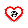 I love Anarchy. I like to  mess.  Red road sign in shape of heart. Symbol of love on road