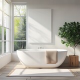 Fototapeta Przestrzenne - Freestanding tub in modern bathroom