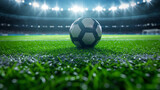 Fototapeta Sport - large football field Green grass with soccer balls generate ai