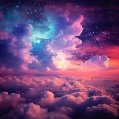 Wall Mural - Vibrant abstract fantasy background of colorful neon clouds in purple and blue sky