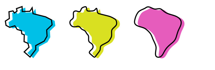 Sticker - Brazil country black outline and colored country silhouettes in three different levels of smoothness. Simplified maps. Vector icons isolated on white background.