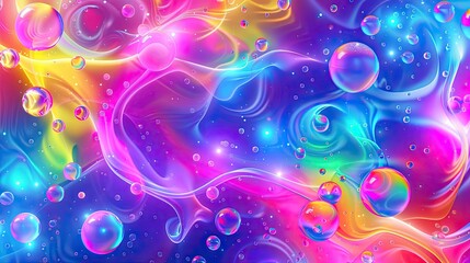 Wall Mural - glowing liquid, shapes, neon, bright, 3d, bubbles, backgrounds