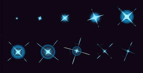 Wall Mural - colorful shine cartoon animation. night sky with stars and glimmering lightning, magic special effec