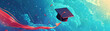 © Bordinthorn - A stylish and modern illustration of a graduation cap being tossed into the air by a digital character