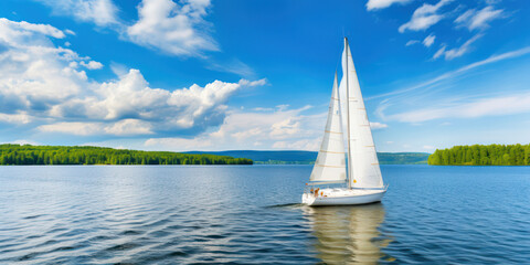 Wall Mural - Sailing into the Serene Blue: A Summer Yachting Adventure amidst Nature's Seascape.