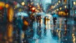 © Ziyan - Lots of people walking around the city. Blurred image, wide panoramic view of the road with people on a rainy day.