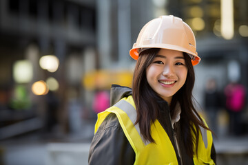 Wall Mural - Teen pretty Japanese girl at outdoors with worker cap