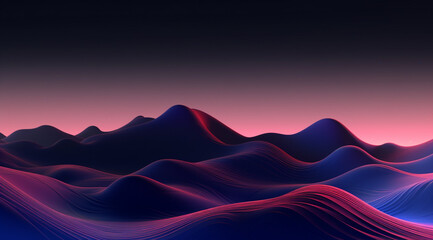 Wall Mural - Abstract digital mountain landscape, Vibrant futuristic waves in purple and pink hues | Generative AI