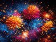 Illustration with colorful multi-colored fireworks.
