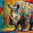 modern colorful abstract oil painting of rhino , artist collection of animal painting for decoration and interior, canvas art, abstract. wall art	, mosaic art