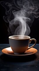 Wall Mural - Steaming coffee cup on a black background