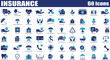 Insurance and Assurance colorful icon set. Editable Set of 60 Insurance and Assurance web icons in fill style. High quality business icon set of Insurance