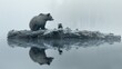 A bear sitting on an old weathered log in the midst of a tranquil body of water. - AI Generated Digital Art