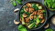 Baby Bok choy or chinese cabbage in oyster sauce with Shitake Mushrooms and fried garlic.