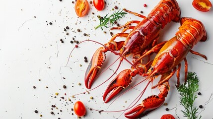 Boiled crayfish on the white background