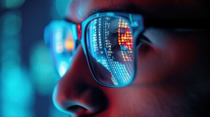 Developer with Computer Code Reflected from a Computer Screen