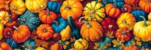 Vibrant Gourds And Pumpkins In Autumn Harvest Display Generative AI