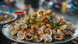 Thai street food concept : Spicy blood cockle salad ( Tum Hoi Klang)