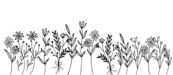 Wall Mural - vector botanical collection of floral and herbal elements. isolated vector plants, branches and flowers in ink sketch design. hand drawn botanical doodle set for cards, invitations, logo, diy projects