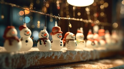 Sticker - Christmas decoration background with snowman and lights