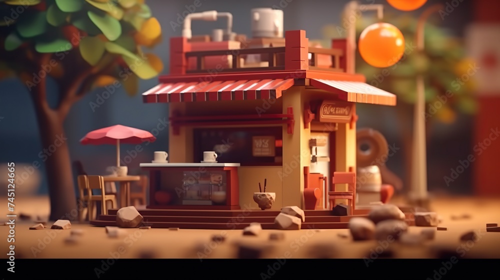 Model of a small cafe on the street. 3d rendering Stock Photo | Adobe Stock