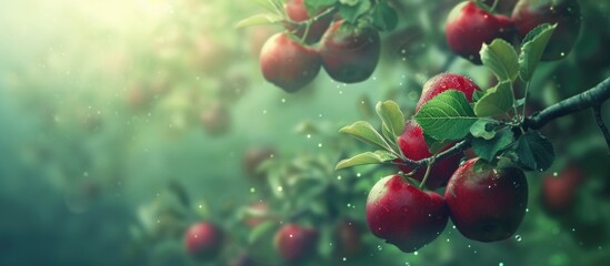 Poster - A tree heavy with ripe red apples, ready for harvest. The branches are weighed down with the abundance of fruit, creating a striking visual of natures bounty.