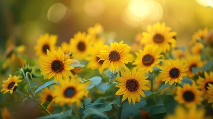 Canvas Print - Sunflower field in warm sunshine