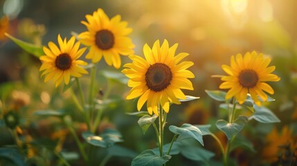 Wall Mural - Sunflower field in warm sunshine