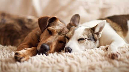 Wall Mural - Two Dogs Cuddling in Cozy Home Setting