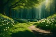 spring theme nature cinematic cinematic for prelude or opening theme sun rays with branch in the forest