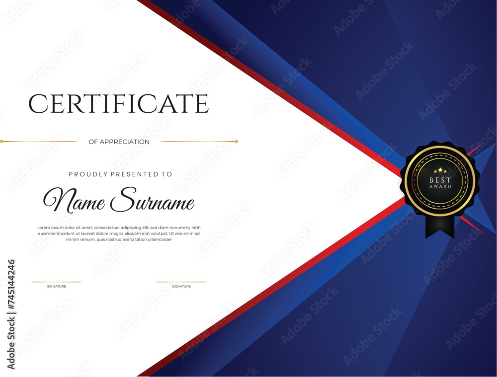 Vector red and blue certificate of appreciation Stock Vector | Adobe Stock