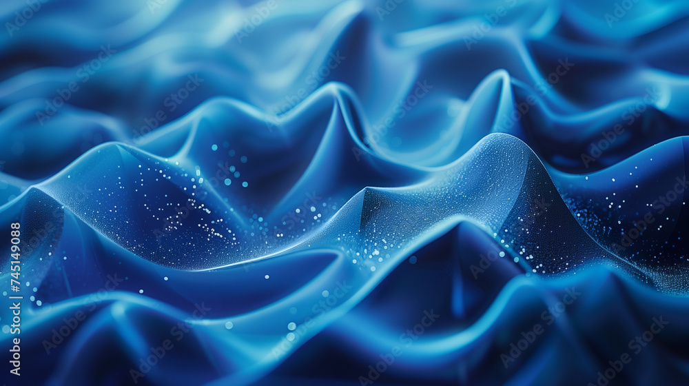 Abstract blue background with sparkling sparkles and soft flowing waves ...