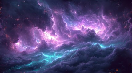 Fototapeta na zdjęciu widać fioletowo-niebieskie niebo, które jest wypełnione wieloma chmurami