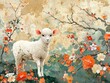 Schafe unter blühenden Bäumen