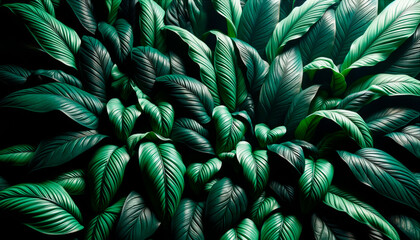 Wall Mural - dense foliage of dark and light green leaves, digital art style. generative ai